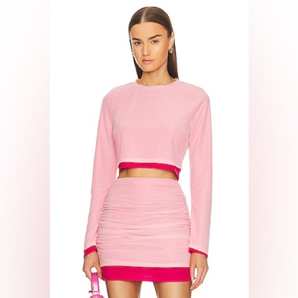Simon Miller Mimsy Top In Powder Pink Size Large Mesh Overlay Crop Long Sleeve
